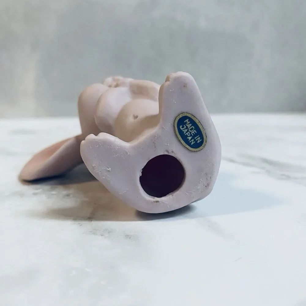 Vintage Kitsch Pink Ceramic Big Ear Mouse Figurine Japan